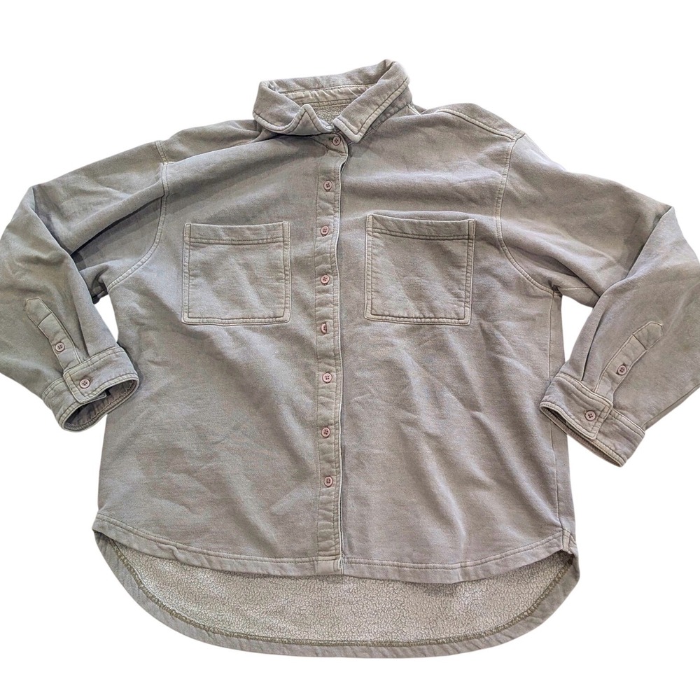 C&C California Sunwashed Fleece Shacket Sage Green Button Shirt Jacket Wmns L